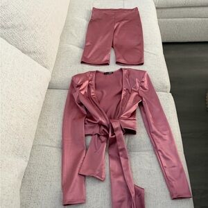 Fashion Nova Pink Satin Jumpsuit